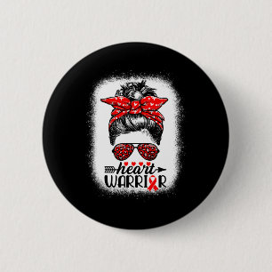 Warrior Messy Bun Go Red - Heart Disease Awareness Button
