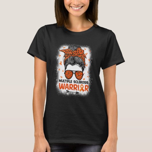 Warrior Messy Bun Leopard Multiple Sklerose A T-Shirt (Vorderseite)