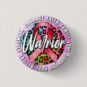 Warrior Pink Ribbon Breast Cancer Awareness Button