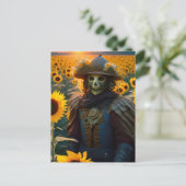 Warrior Scarecrow in der Sonnenblumen Postkarte (Stehend Vorderseite)