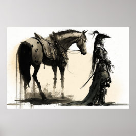 Warrior und Pferd, Skizze, Kunst, Dichtung und Mus Poster