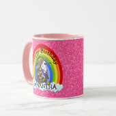 Warrior Unicorn Happy BIRTHDAY Pink Glitzer Tasse (Vorderseite Links)