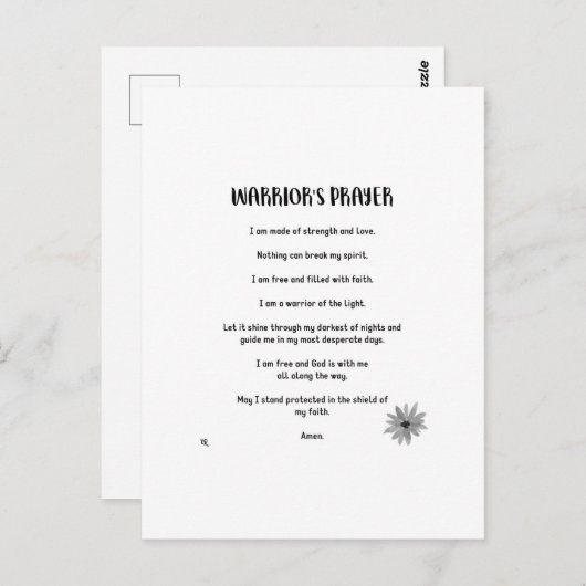 WARRIOR'S PRAYER POSTCARD POSTKARTE (Vorne/Hinten)