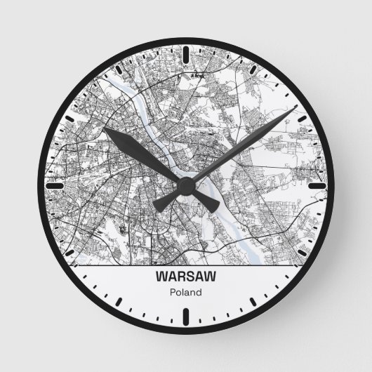 Warsaw Clock City Line Art Runde Wanduhr (Vorderseite)