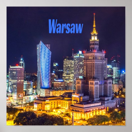 Warsaw Poland Night Skyline Warsaw Spire Poster (Vorne)