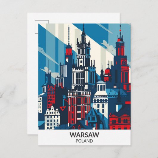 Warsaw Poland Retro Artwork Travel Postkarte (Vorne/Hinten)