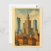 Warsaw Poland Vintage Travel Art Postkarte (Vorne/Hinten)