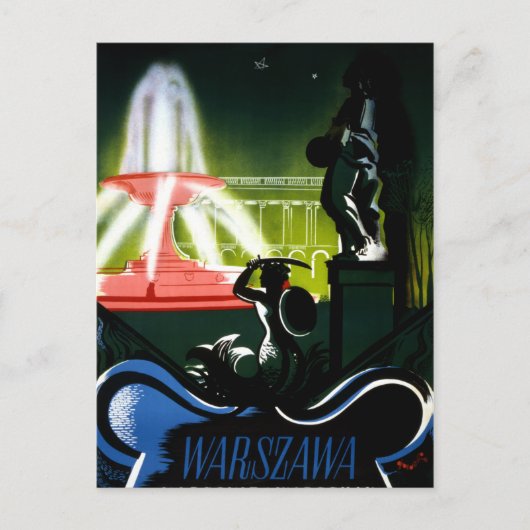 Warsaw Poland Vintage Travel Poster restauriert Postkarte (Vorderseite)