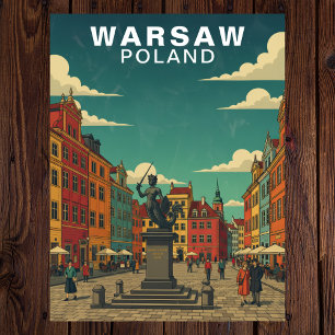 Warschau, Polen Historischer Platz & Meerjungfrau- Postkarte