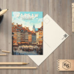 Warschau Polen Kunst Vintag Postkarte<br><div class="desc">Warschauer Retrovektor-Reise-Design. Es ist eine faszinierende Mischung aus architektonischen Stilen,  von der charmanten Altstadt bis zum mächtigen Palast der Kultur und Wissenschaft.</div>