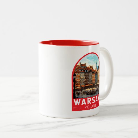 Warschau Polen Kunst Vintag Zweifarbige Tasse (VorderseiteRechts)