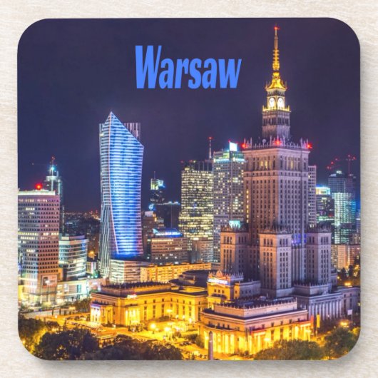 Warschau Polen Night Skyline Warsaw Spire Getränkeuntersetzer (Vorderseite)