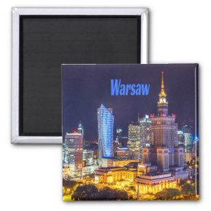 Warschau Polen Night Skyline Warsaw Spire Magnet