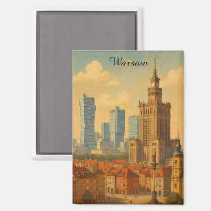 Warschau Polen Skyline Vintag Illustration Magnet