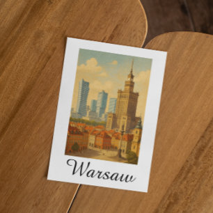 Warschau Polen Skyline Vintag Illustration Postkarte