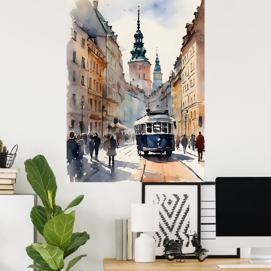 Warschauer Aquarellkunst Poster (Heimbüro)