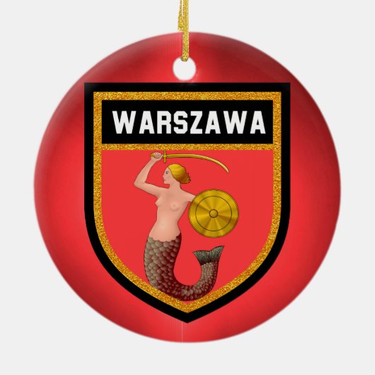 Warschauer Flagge Keramik Ornament (Hinten)