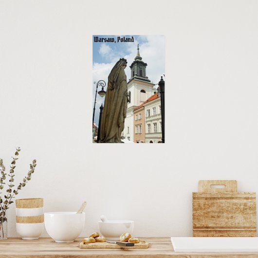 Warschauer Kirche und Statue, Polen Poster (Küche)