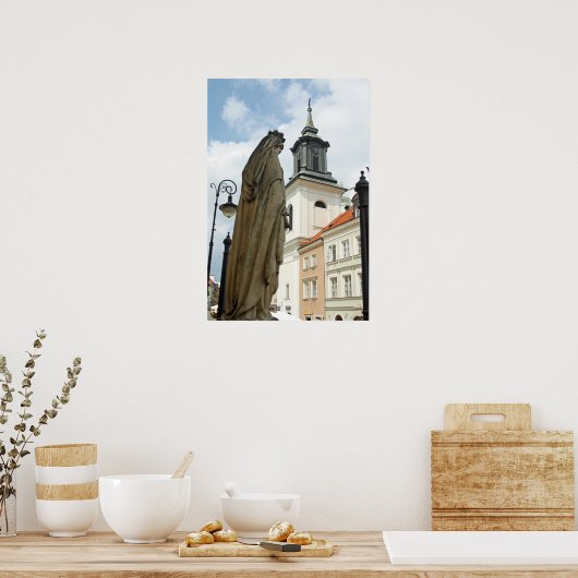 Warschauer Kirche und Statue, Polen Poster (Küche)