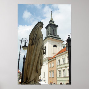Warschauer Kirche und Statue, Polen Poster