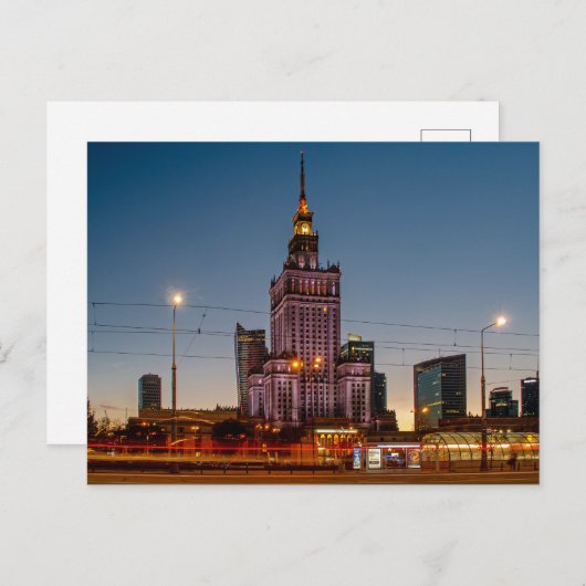Warschauer Night Cityscape Palast der Kultur Postkarte (Vorne/Hinten)