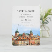 Warschauer Polen Hochzeit in Urlaubsort Save The Date (Stehend Vorderseite)