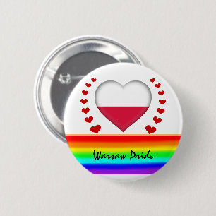 Warschauer Pride & Hearts & Regenbogenfahne / Lieb Button
