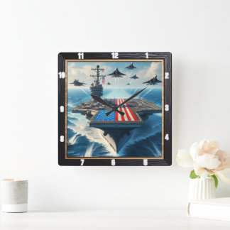Warschiff Aircraft Carrier Patriotic Quadratische Wanduhr