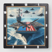 Warschiff Aircraft Carrier Patriotic Quadratische Wanduhr (Vorderseite)