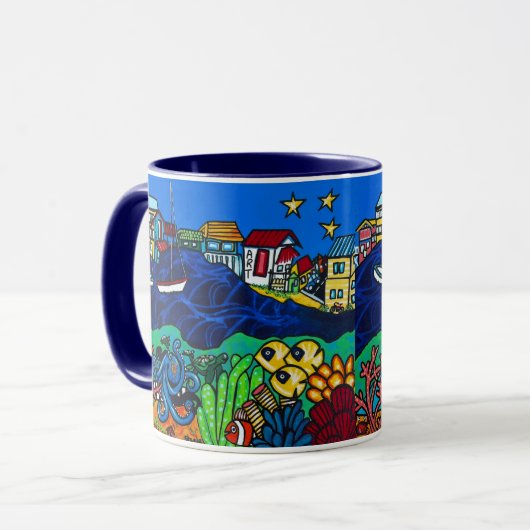 Wart für die Fähre! Tasse von Getränken (Vorderseite Links)