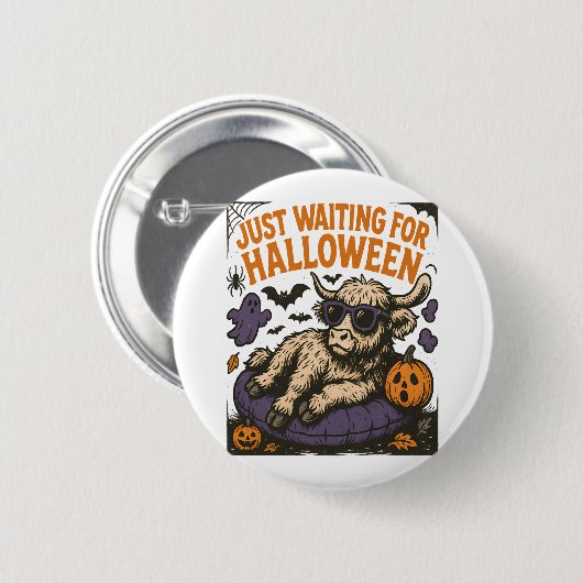 Wart für Halloween-Hochlandskuh Button (Vorne & Hinten)