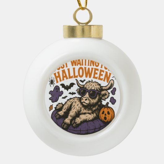 Wart für Halloween-Hochlandskuh Keramik Kugel-Ornament (Vorderseite)