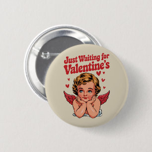Warte nur auf Valentinstag Retro Baby Cupid Liebe Button