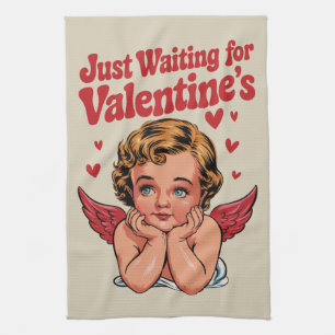 Warte nur auf Valentinstag Retro Baby Cupid Liebe Geschirrtuch