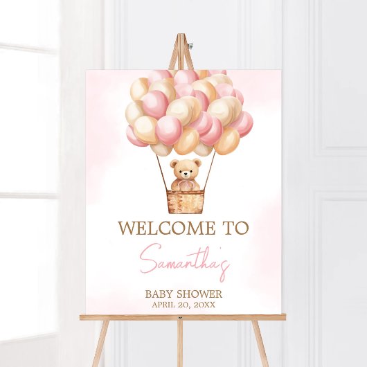 Warte Pink Hot Air Ballon Baby Willkommen Poster