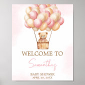 Warte Pink Hot Air Ballon Baby Willkommen Poster (Vorne)