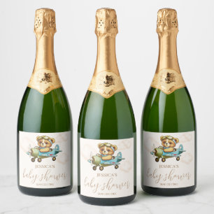 Warte schon! Teddy Bear Baby Shower Sparkling Schaumweinetikett