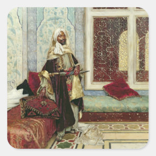 Warten auf ein Publikum (Öl auf Tafel) Quadratischer Aufkleber