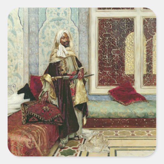 Warten auf ein Publikum (Öl auf Tafel) Quadratischer Aufkleber (Vorderseite)