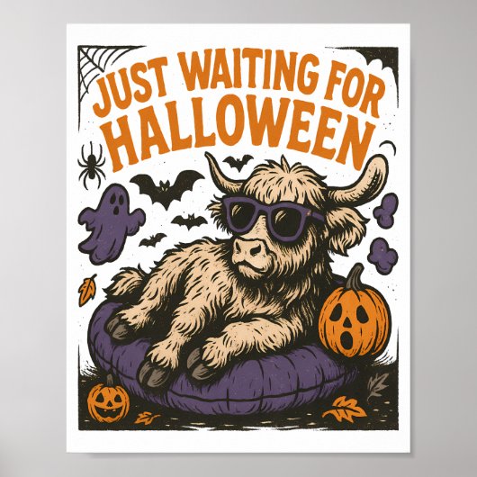 Warten auf Halloween Highland Cow Poster (Vorne)