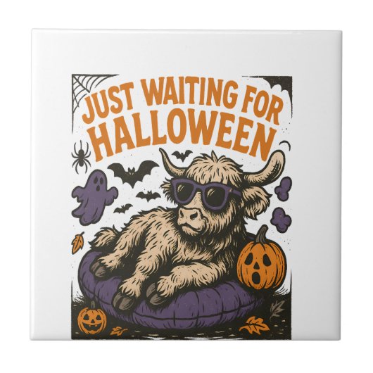 Warten auf Halloween Highland-Kuh Fliese (Vorderseite)