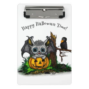 Warten auf Halloween, süße Fledermaus und Rabe Mini Klemmbrett