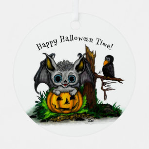 Warten auf Halloween, Süße Fledermaus und Rabe Ornament Aus Metall
