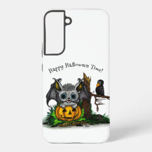 Warten auf Halloween, süße Fledermaus und Rabe Samsung Galaxy Hülle