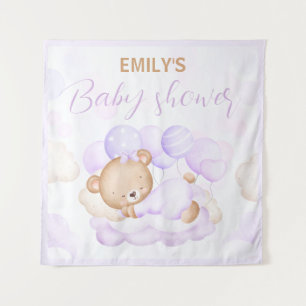 Warten Sie die Lila Girl Baby Dusche Hintergrund Wandteppich