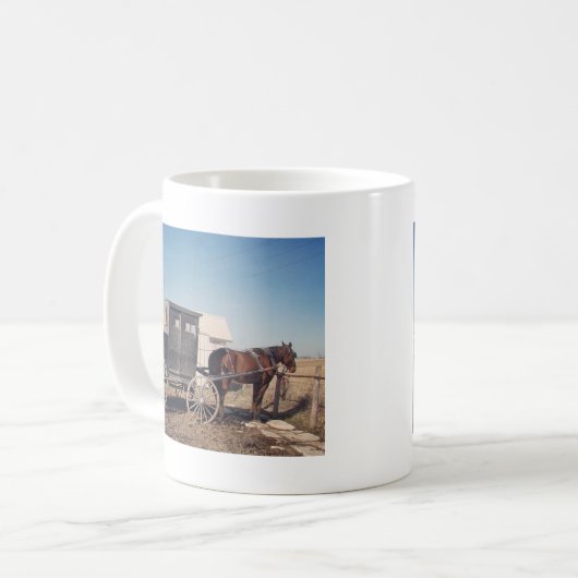 Wartend Pferd und Buggy Kaffeetasse (Vorderseite Links)