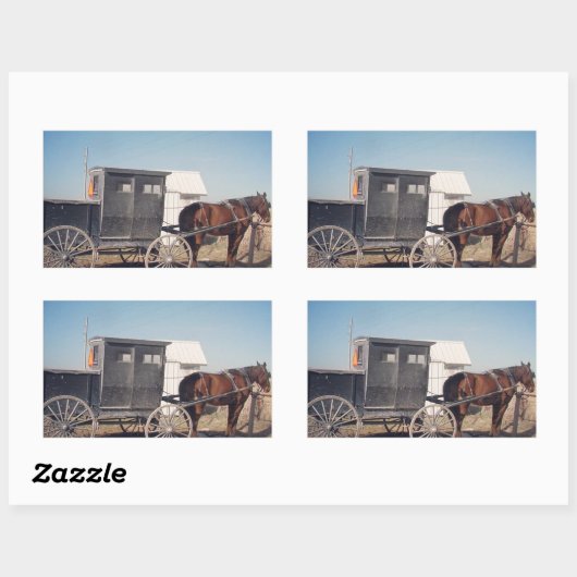 Wartend Pferd und Buggy Rechteckiger Aufkleber (Blatt)