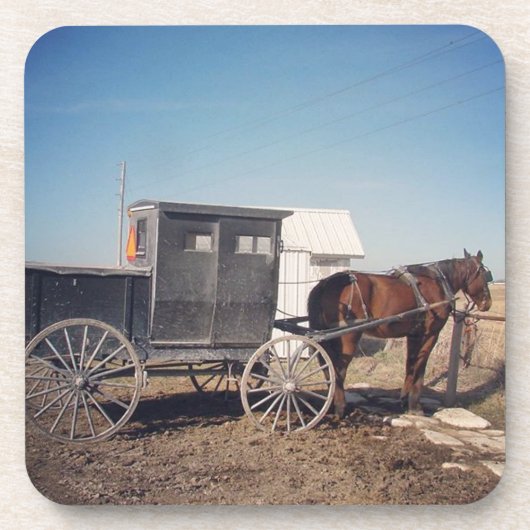 Wartend Pferd und Buggy Untersetzer (Vorderseite)
