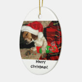 Wartete Sankt/Snoopy Beagle-Hundeweihnachten Keramik Ornament (Links)