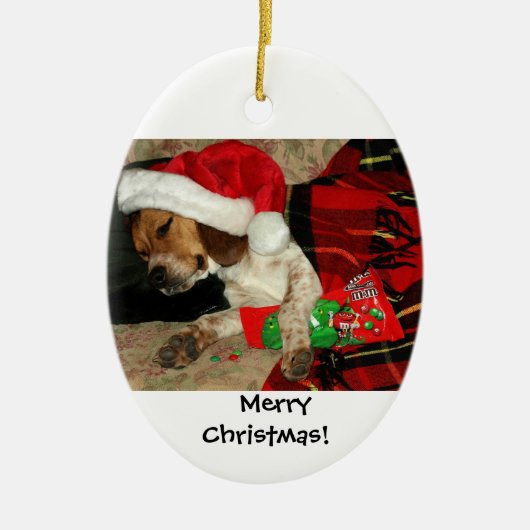 Wartete Sankt/Snoopy Beagle-Hundeweihnachten Keramik Ornament (Vorne)
